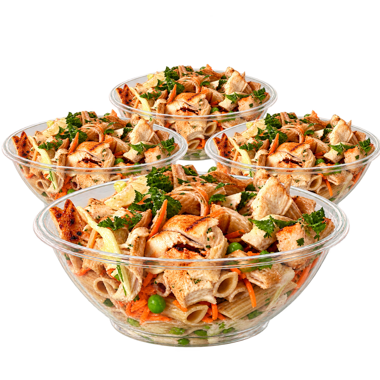 Combo com 4 bowls de Salada de macarrão integral com frango